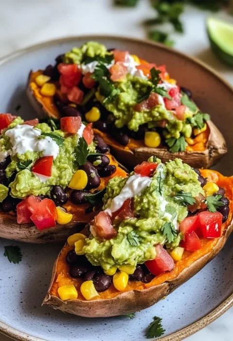 Schwarze Bohnen gefüllte Süßkartoffeln