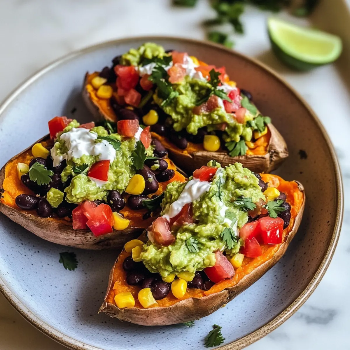 Schwarze Bohnen gefüllte Süßkartoffeln