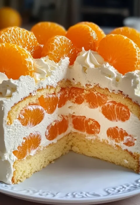 Fantakuchen mit Paradiescreme und Mandarinen