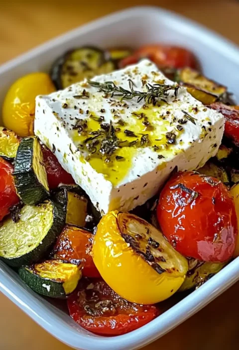 Baked Feta on Mediterranean Vegetables