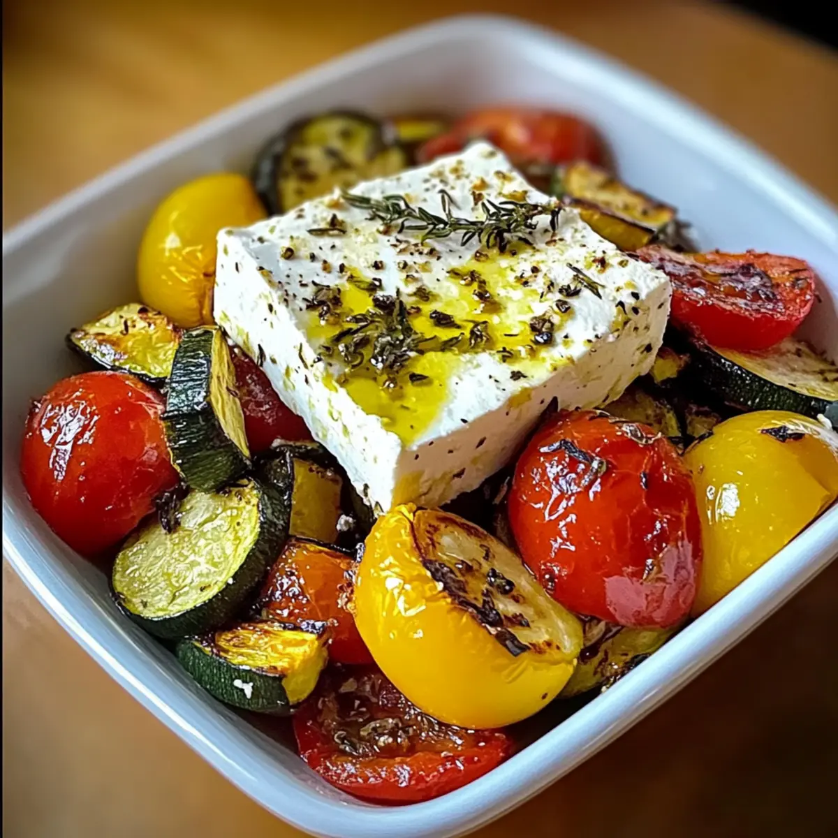 Baked Feta on Mediterranean Vegetables