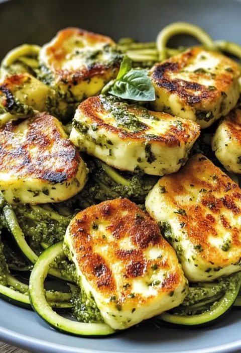 Halloumi mit Zucchini-Pesto-Nudeln