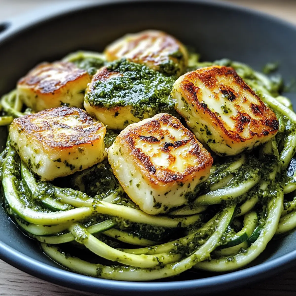 Halloumi mit Zucchini Pesto Nudeln wazioz
