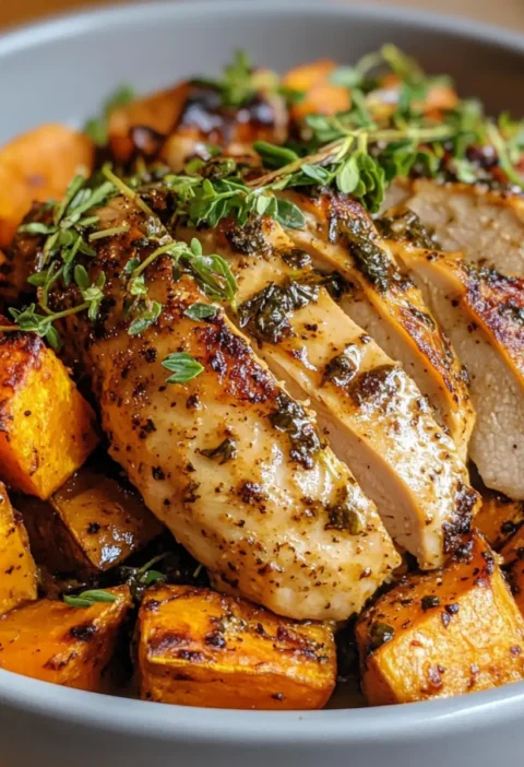 Ahorn-Dijon-Hühnchen und Süßkartoffel-Schalen
