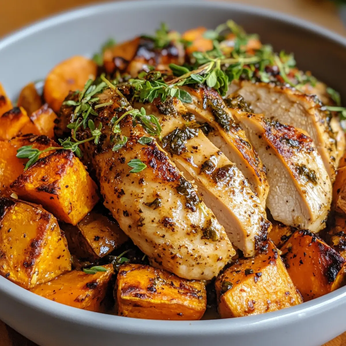 Ahorn-Dijon-Hühnchen und Süßkartoffel-Schalen