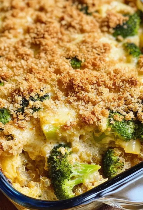 Brokkoli Auflauf mit Quinoa und veganem Käse