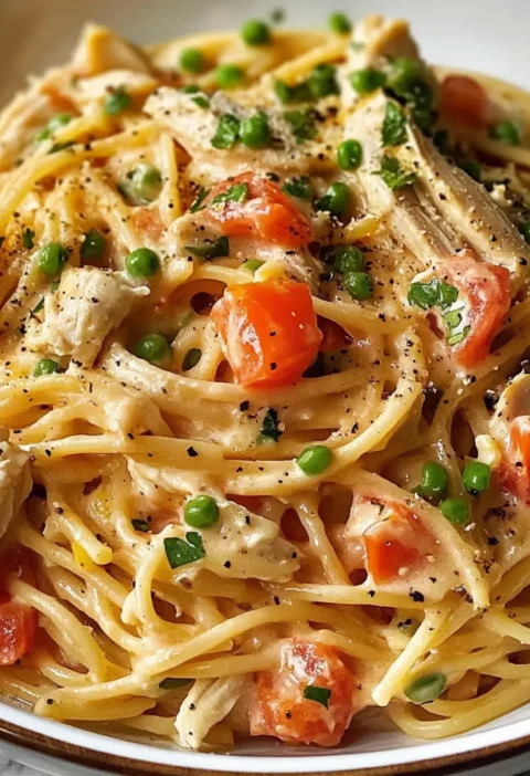 Cremige Crockpot Hähnchen Spaghetti Rezept