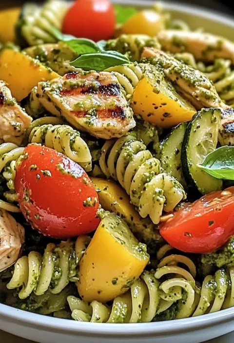 Einfacher Nudelsalat mit Hähnchen-Pesto für jeden Tag