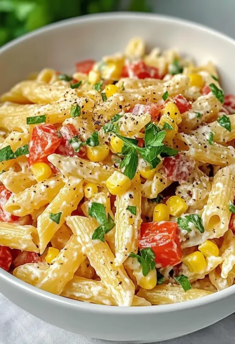 Refreshing summer pasta salad with yogurt