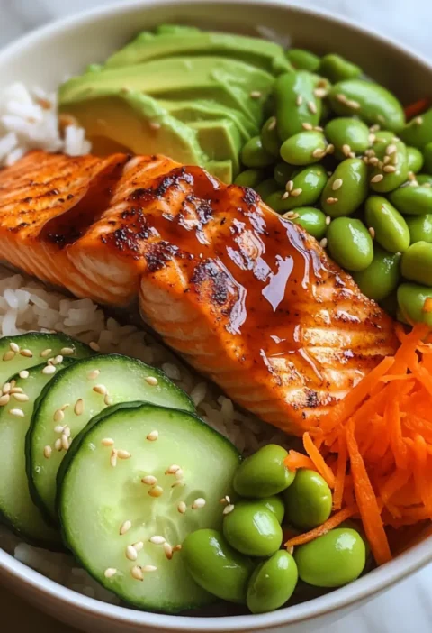 Lachs-Reis-Bowl Rezept Zutaten: - 200 g Lachsfilet - 200 g Reis - 1 Avocado - 1 Gurke - 2 Frühlingszwiebeln - 2 EL Sojasauce - 1 EL Sesamöl - 1 TL Ingwer, gerieben - 1 TL Knoblauch, gehackt - Sesamkörner - Nori-Blätter (optional) Zubereitung: 1. Reis nach Packungsanweisung kochen. 2. Lachsfilet würzen und in einer Pfanne anbraten, bis es gar ist. 3. Avocado und Gurke in Scheiben schneiden. 4. Frühlingszwiebeln fein hacken. 5. In einer Schüssel Reis, Lachs, Avocado, Gurke und Frühlingszwiebeln anrichten. 6. Sojasauce, Sesamöl, Ingwer und Knoblauch vermischen und über die Bowl gießen. 7. Mit Sesamkörnern und Nori-Blättern garnieren.