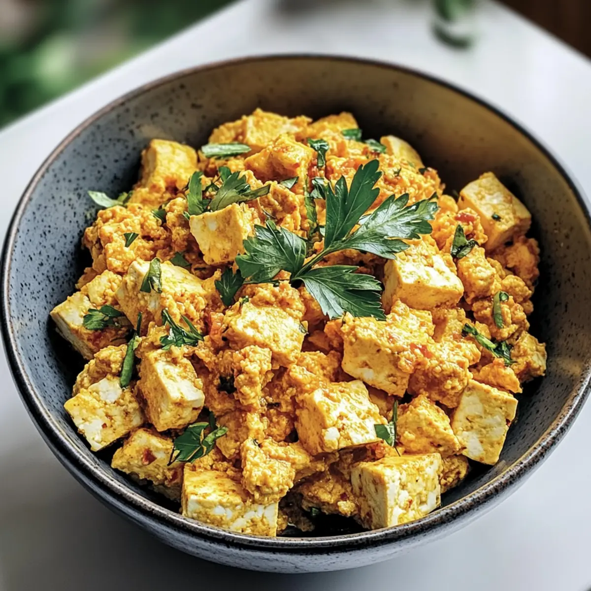 Scharfes veganes Tofu-Rührei Rezept für jeden Morgen