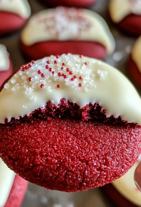 Schneebedeckte rote Samt-Zuckerplätzchen