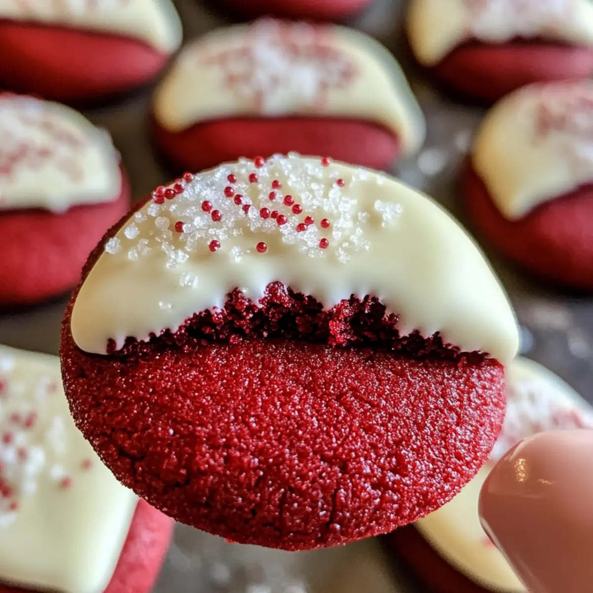 Schneebedeckte rote Samt-Zuckerplätzchen