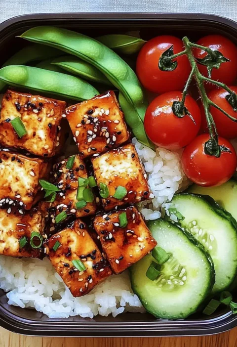 Tofu Teriyaki Bento-Box für gesunde Mittagessen