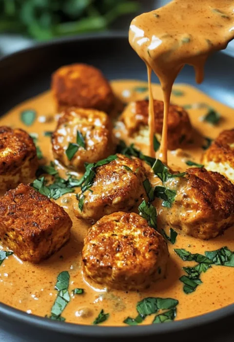 Tofubällchen in veganer Paprika-Rahmsauce
