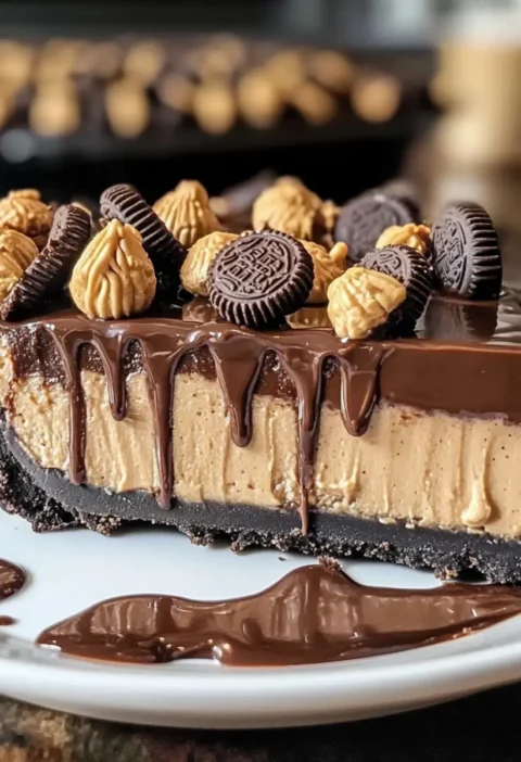 Erdnussbutterbecher Schokoladenkuchen Rezept Zutaten: - 1 fertiger Keksboden - 200g Erdnussbutter - 100g Zucker - 200g Frischkäse - 200ml Schlagsahne - 100g Zartbitterschokolade - 1 TL Vanilleextrakt - 1 Prise Salz Anleitung: 1. Den Keksboden in eine Pieform legen. 2. In einer Schüssel Erdnussbutter, Zucker und Frischkäse cremig rühren. 3. Die Schlagsahne steif schlagen und vorsichtig unter die Erdnussbuttermischung heben. 4. Die Mischung auf den Keksboden geben und gleichmäßig verteilen. 5. Die Zartbitterschokolade schmelzen und über die Füllung gießen. 6. Den Pie für mindestens 4 Stunden im Kühlschrank kalt stellen. 7. Vor dem Servieren mit Erdnüssen garnieren.