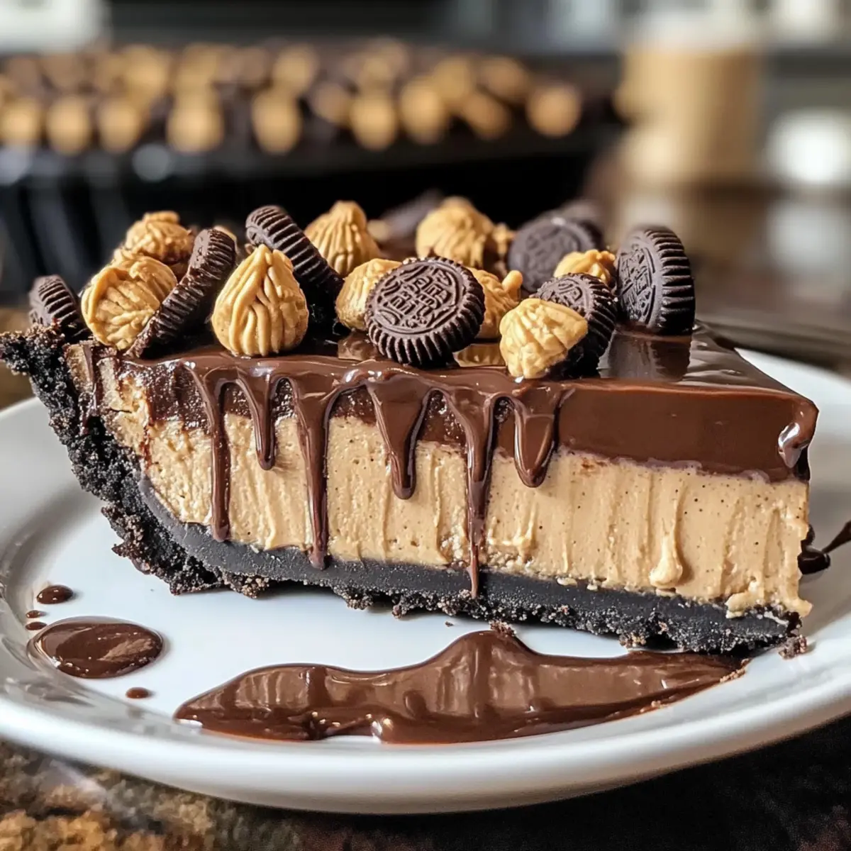 Erdnussbutterbecher Schokoladenkuchen Rezept Zutaten: - 1 fertiger Keksboden - 200g Erdnussbutter - 100g Zucker - 200g Frischkäse - 200ml Schlagsahne - 100g Zartbitterschokolade - 1 TL Vanilleextrakt - 1 Prise Salz Anleitung: 1. Den Keksboden in eine Pieform legen. 2. In einer Schüssel Erdnussbutter, Zucker und Frischkäse cremig rühren. 3. Die Schlagsahne steif schlagen und vorsichtig unter die Erdnussbuttermischung heben. 4. Die Mischung auf den Keksboden geben und gleichmäßig verteilen. 5. Die Zartbitterschokolade schmelzen und über die Füllung gießen. 6. Den Pie für mindestens 4 Stunden im Kühlschrank kalt stellen. 7. Vor dem Servieren mit Erdnüssen garnieren.