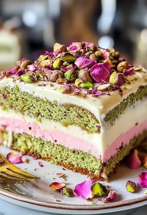 Pistazien-Rosenmilchkuchen Rezept Zutaten: - 200 g Mehl - 150 g Zucker - 100 g Pistazien, gemahlen - 1 Teelöffel Backpulver - 1/2 Teelöffel Salz - 200 ml Milch - 100 g Butter, geschmolzen - 1 Teelöffel Rosenwasser - 3 Eier - 1 Teelöffel Vanilleextrakt Für das Frosting: - 200 g Frischkäse - 100 g Puderzucker - 1-2 Esslöffel Rosenwasser - 50 g gehackte Pistazien Anleitung: 1. Den Ofen auf 180°C vorheizen und eine Kuchenform einfetten. 2. In einer Schüssel Mehl, Zucker, gemahlene Pistazien, Backpulver und Salz vermengen. 3. In einer anderen Schüssel Milch, geschmolzene Butter, Rosenwasser, Eier und Vanilleextrakt verrühren. 4. Die nassen Zutaten zu den trockenen Zutaten geben und gut vermischen. 5. Den Teig in die vorbereitete Form gießen und ca. 30-35 Minuten backen, bis ein Zahnstocher sauber herauskommt. 6. Den Kuchen abkühlen lassen. 7. Für das Frosting den Frischkäse mit Puderzucker und Rosenwasser vermengen. 8. Den abgekühlten Kuchen mit dem Frosting bestreichen und mit gehackten Pistazien dekorieren.