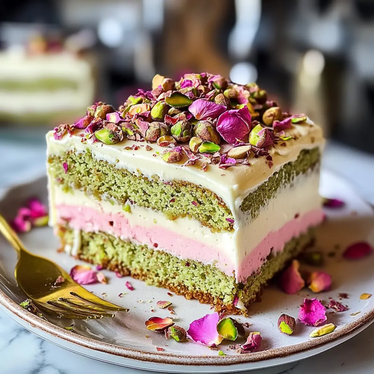 Pistazien-Rosenmilchkuchen Rezept Zutaten: - 200 g Mehl - 150 g Zucker - 100 g Pistazien, gemahlen - 1 Teelöffel Backpulver - 1/2 Teelöffel Salz - 200 ml Milch - 100 g Butter, geschmolzen - 1 Teelöffel Rosenwasser - 3 Eier - 1 Teelöffel Vanilleextrakt Für das Frosting: - 200 g Frischkäse - 100 g Puderzucker - 1-2 Esslöffel Rosenwasser - 50 g gehackte Pistazien Anleitung: 1. Den Ofen auf 180°C vorheizen und eine Kuchenform einfetten. 2. In einer Schüssel Mehl, Zucker, gemahlene Pistazien, Backpulver und Salz vermengen. 3. In einer anderen Schüssel Milch, geschmolzene Butter, Rosenwasser, Eier und Vanilleextrakt verrühren. 4. Die nassen Zutaten zu den trockenen Zutaten geben und gut vermischen. 5. Den Teig in die vorbereitete Form gießen und ca. 30-35 Minuten backen, bis ein Zahnstocher sauber herauskommt. 6. Den Kuchen abkühlen lassen. 7. Für das Frosting den Frischkäse mit Puderzucker und Rosenwasser vermengen. 8. Den abgekühlten Kuchen mit dem Frosting bestreichen und mit gehackten Pistazien dekorieren.