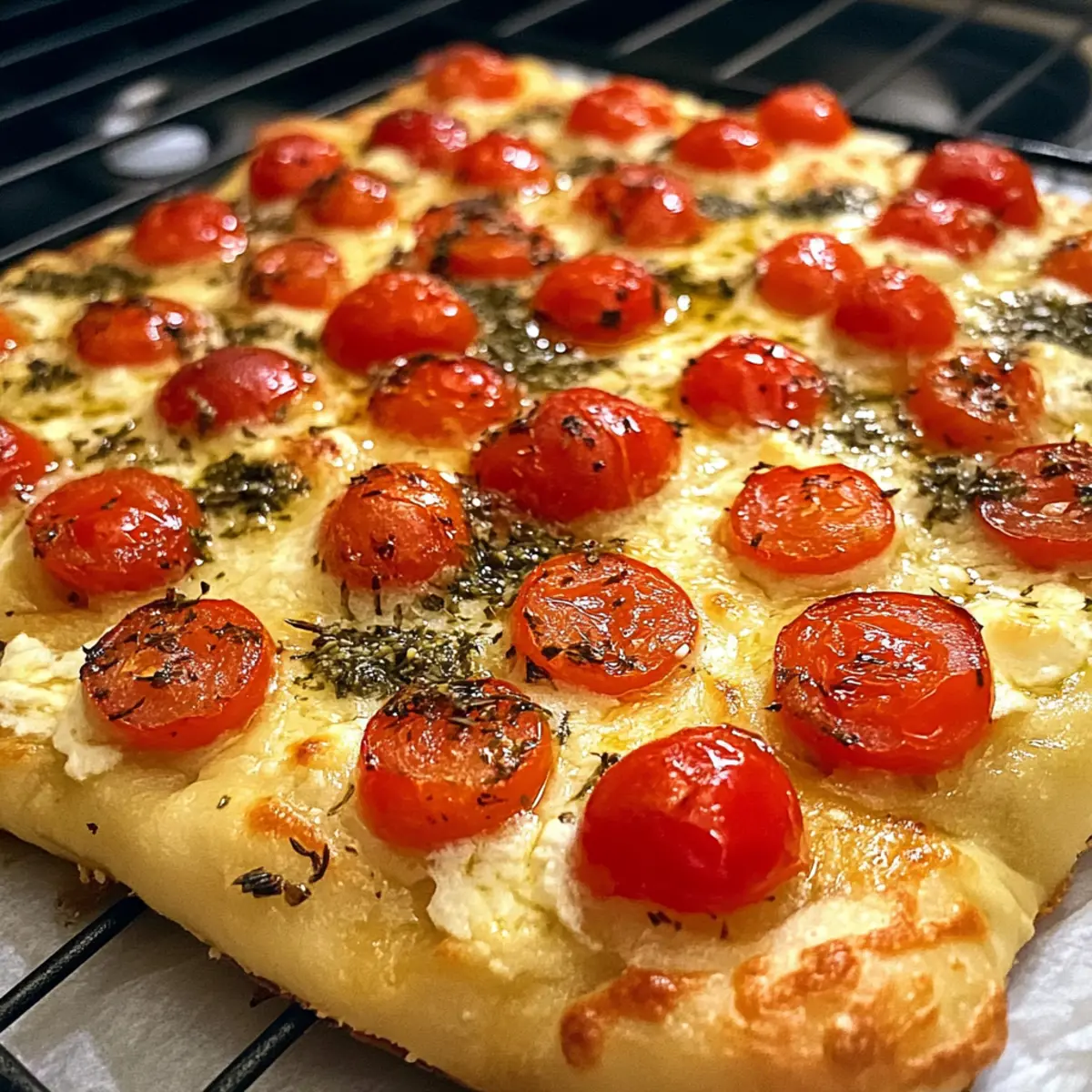 Focaccia with herbs and tomatoes