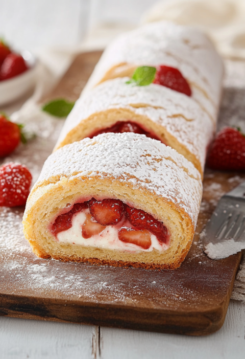 Erdbeer Biskuitrolle Einfaches Dessert Rezept