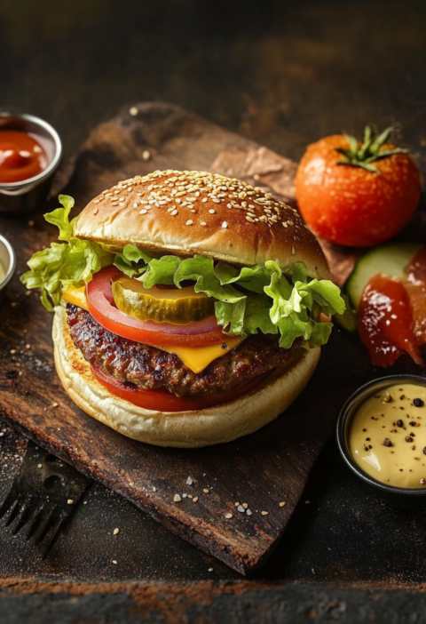 Perfekte Burger mit Hackfleisch und Speck