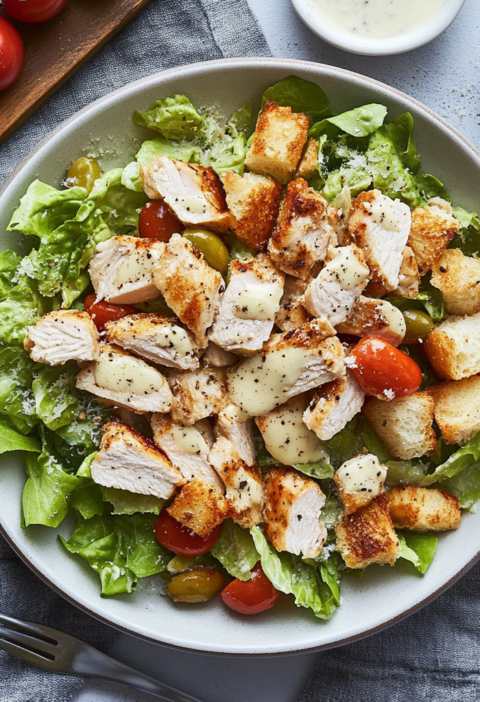Hühnchen Caesar Salat mit hausgemachtem Dressing