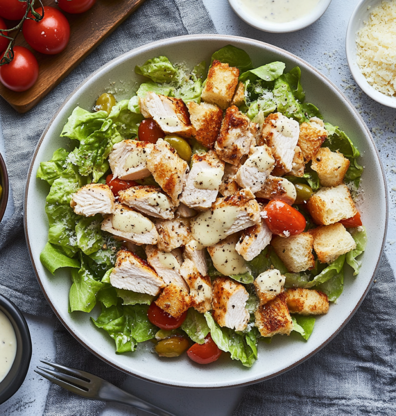 Hühnchen Caesar Salat mit hausgemachtem Dressing