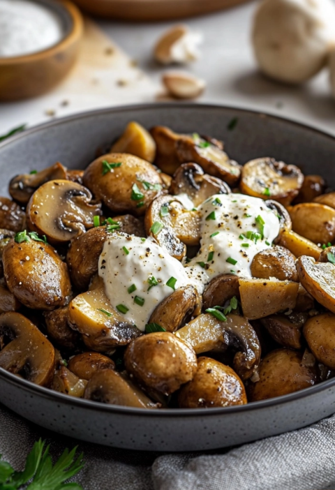 Rezepte mit Champignons: Knusprige Pilze mit cremiger Knoblauchsoße